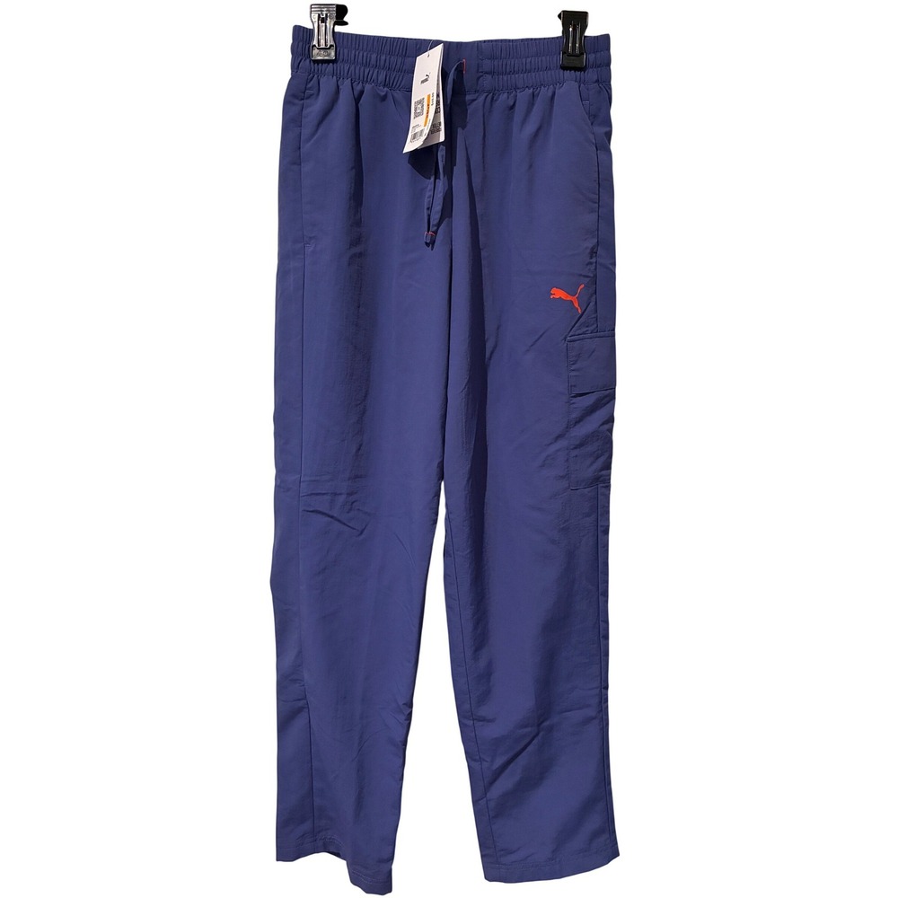 Puma Woven Cargo Pants Blue Crystal Mens Size S Elastic Waist Drawstring Pockets